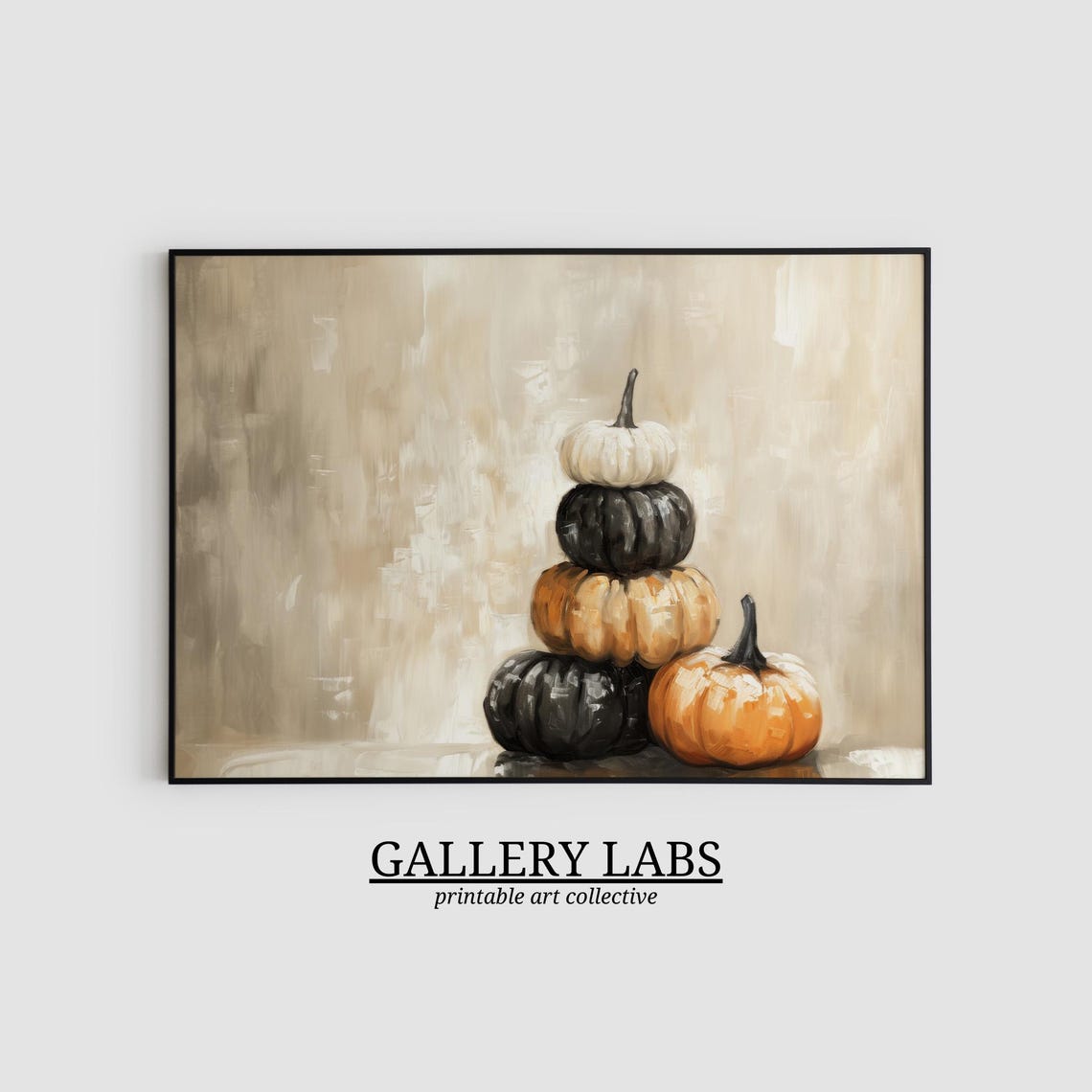 Neutral Pumpkin Stack Minimalist Fall Harvest Wall Art Print - Image 2