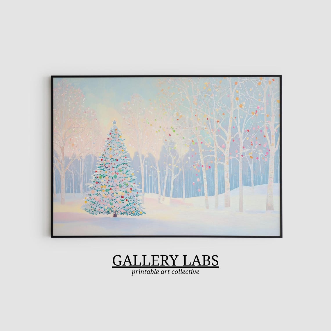 Christmas Tree Snowy Birch Forest Holiday Winter Scene Wall Art - Image 2