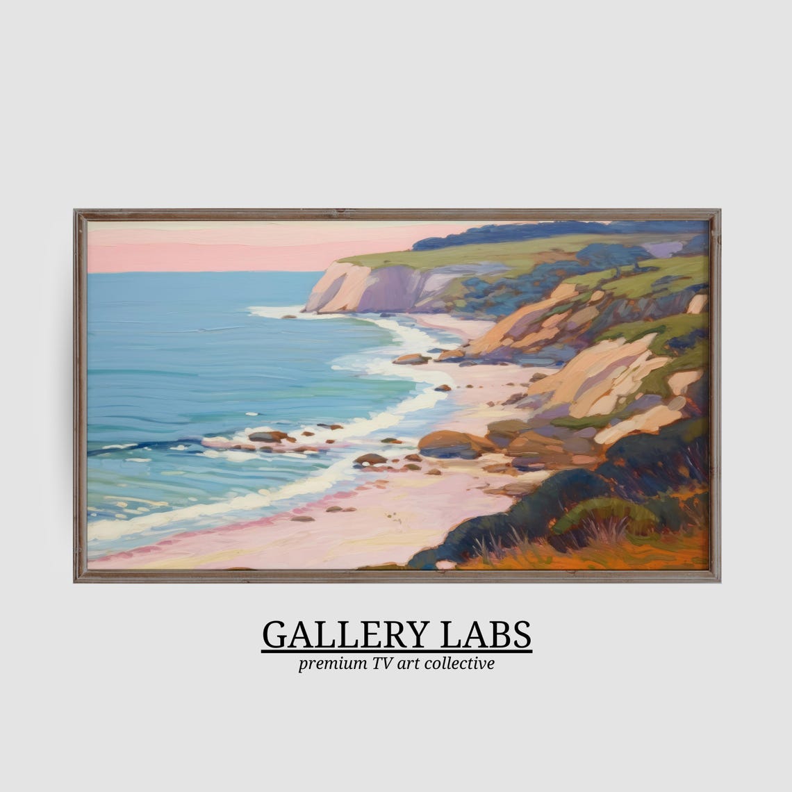 Coastal Cliffs Sunset Pink Sand Beach Turquoise Water Painting Poster - Image 3
