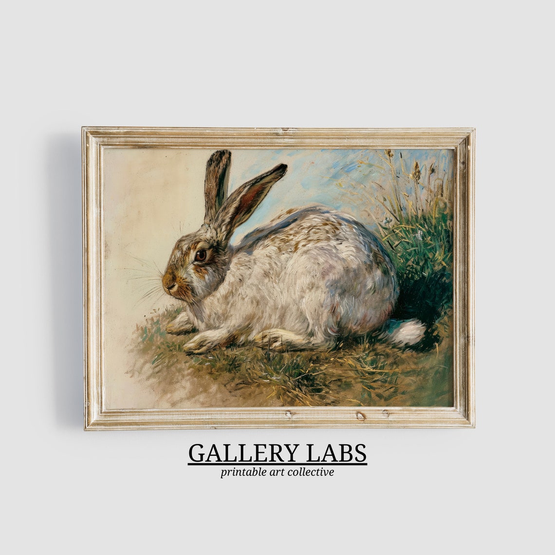 Vintage Hare Resting in Grass Classic Woodland Rabbit Art Print
