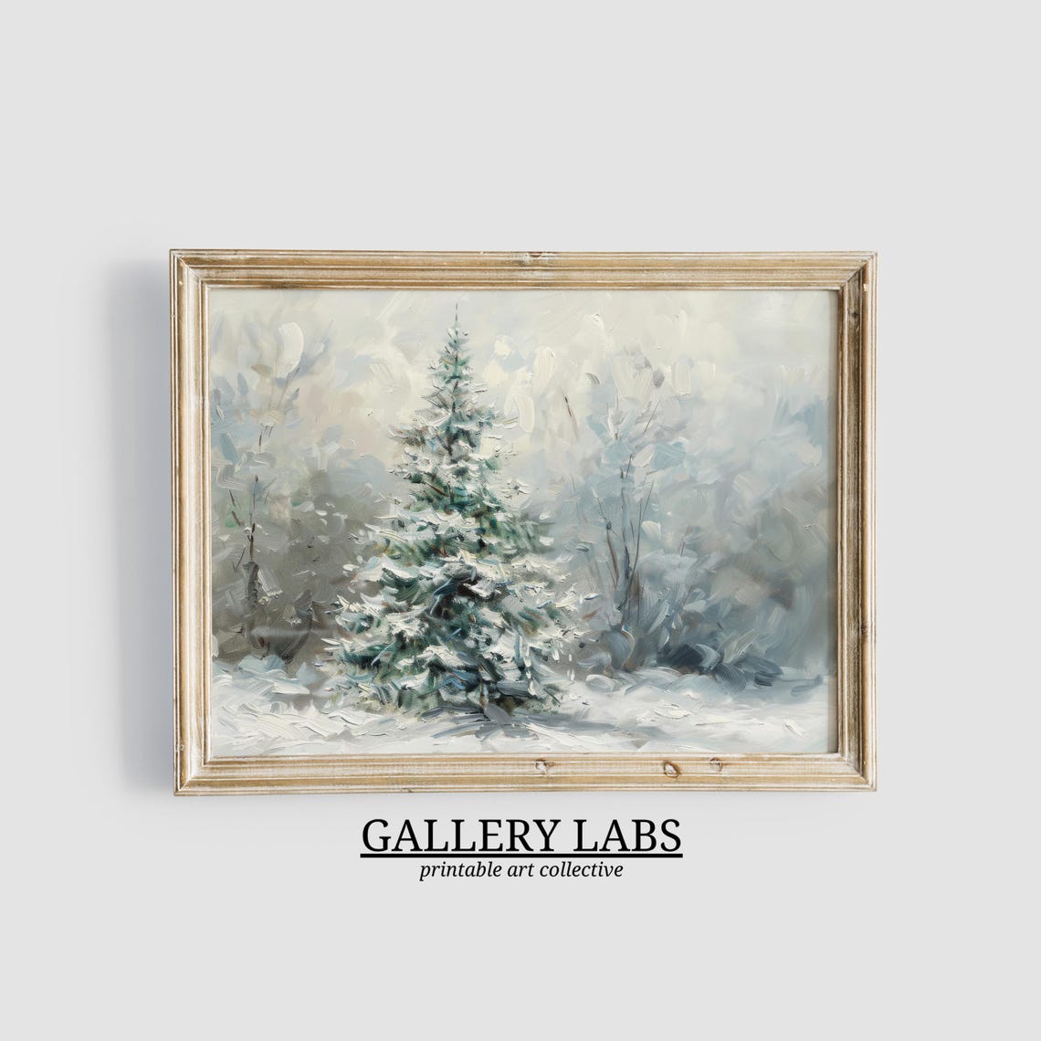 Lone Snowy Pine Tree Misty Winter Forest Vintage Travel Poster