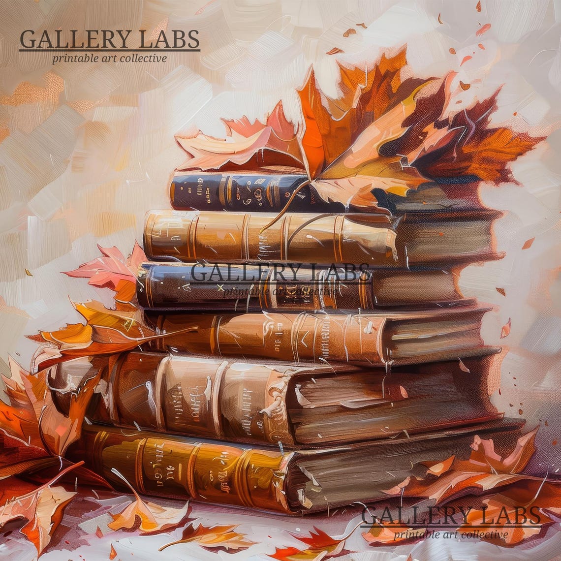 Vintage Books Stack Autumn Leaves Still Life Fall Wall Art Print - Image 4