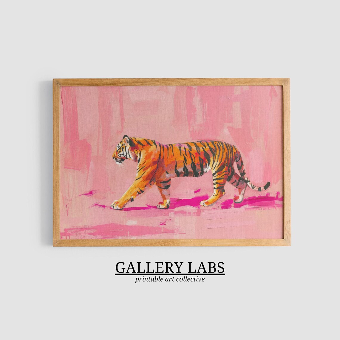 Orange Tiger Walking Pink Background Bold Wild Animal Painting Wall Art - Image 4