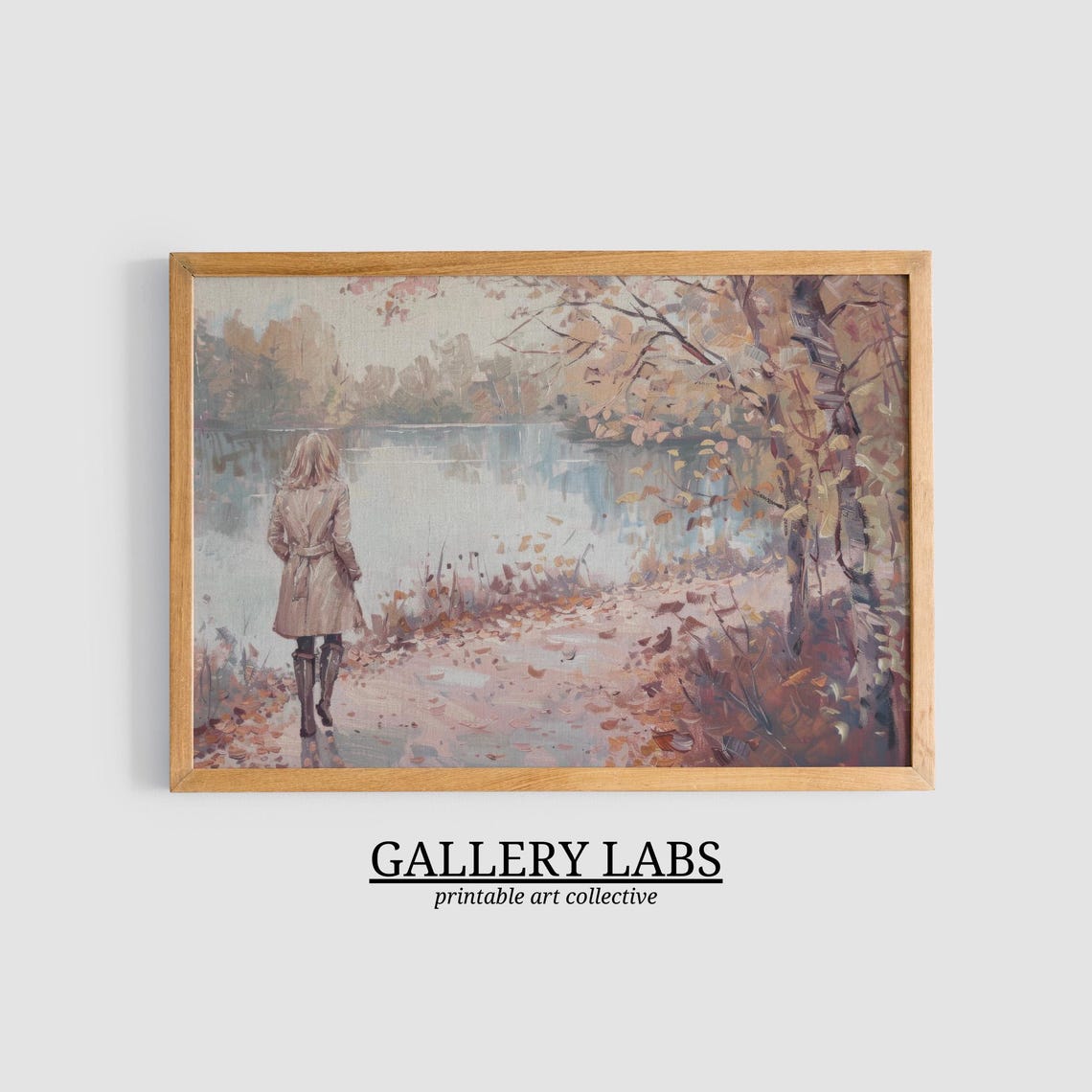 Pink Sky Lake Trees Tranquil Romantic Fall Waterscape Art Print - Image 3