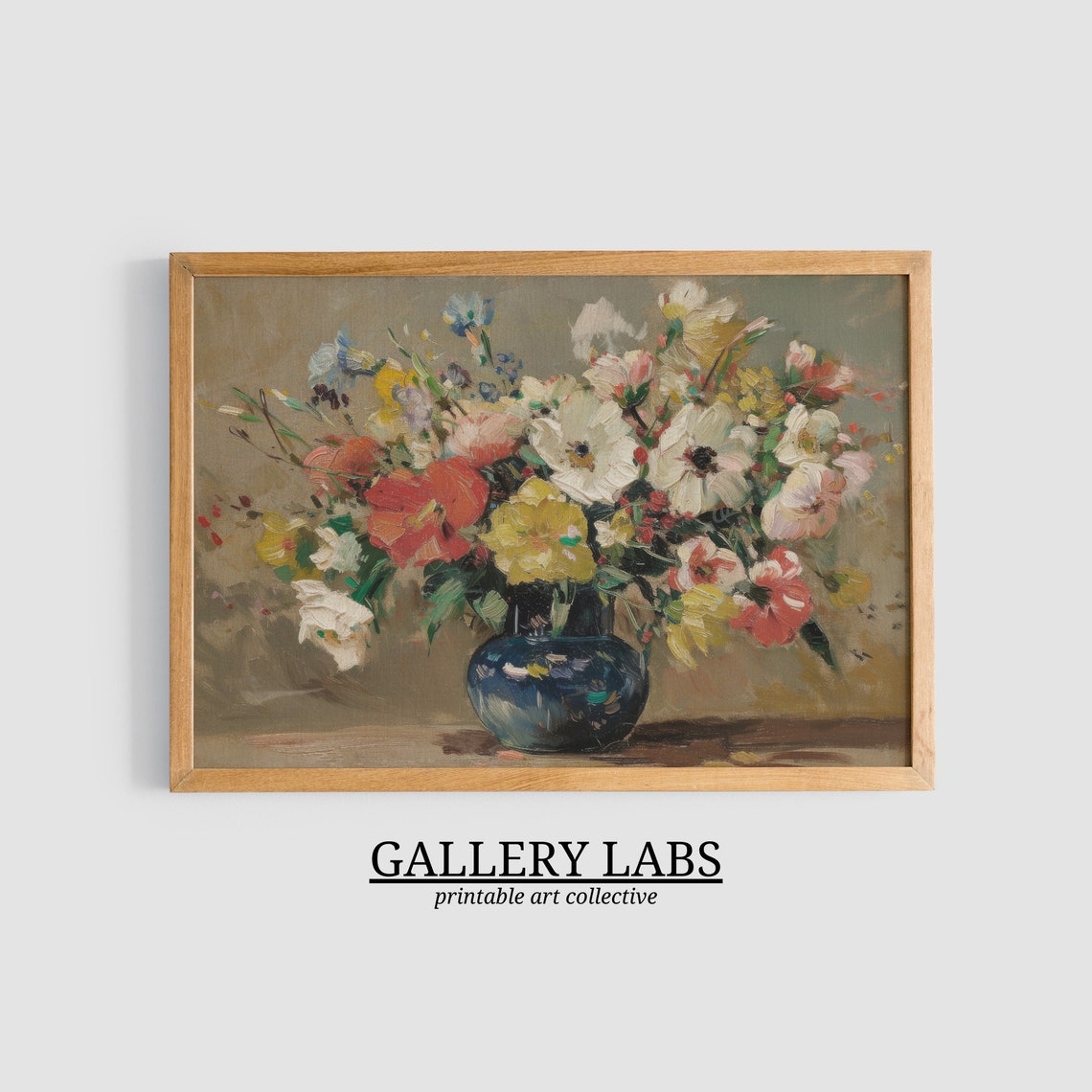 Colorful Wildflower Bouquet In Blue Vase Impressionist Poster - Image 3