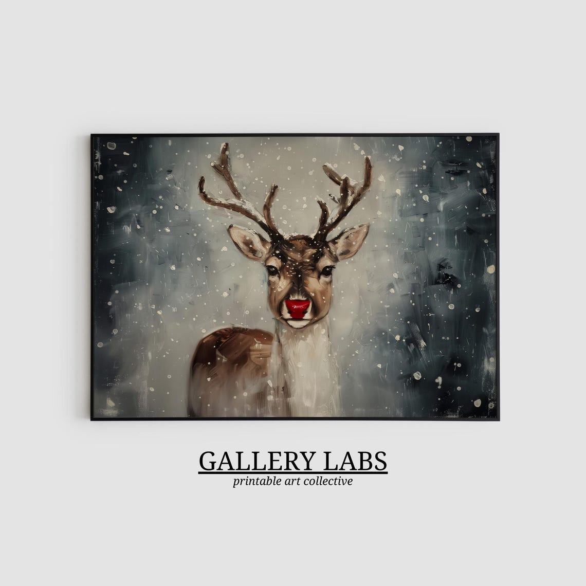 Rudolph Red Nosed Reindeer Snowy Portrait Moody Winter Poster - Image 2