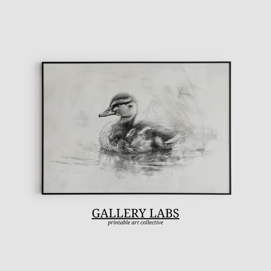 Vintage Duckling Pencil Sketch Waterfowl Neutral Nursery Wall Art Print - Image 2