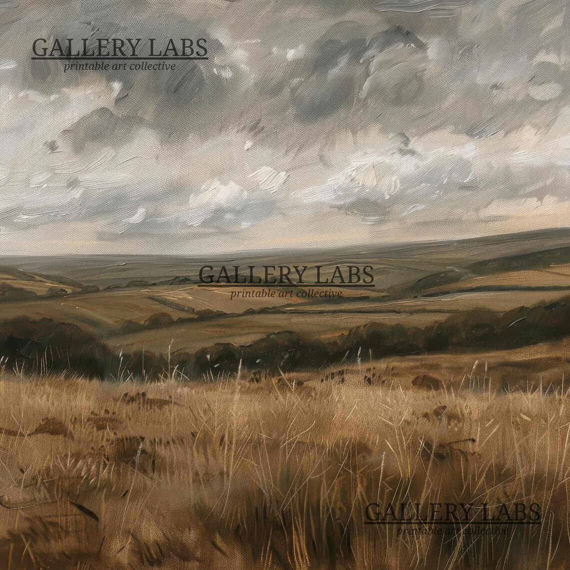 Stormy Moorland With Golden Grass Rolling Hills Dramatic Cloudy Sky Oil Painting Print - Image 4