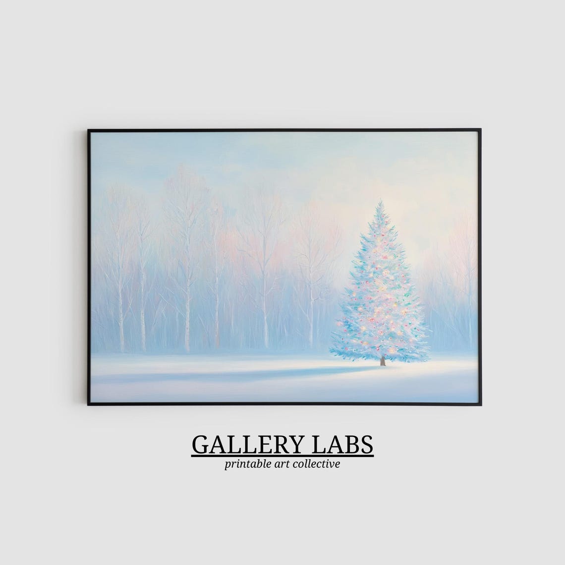 Pink Christmas Tree Snowy Birch Forest Winter Wonderland Wall Art - Image 2