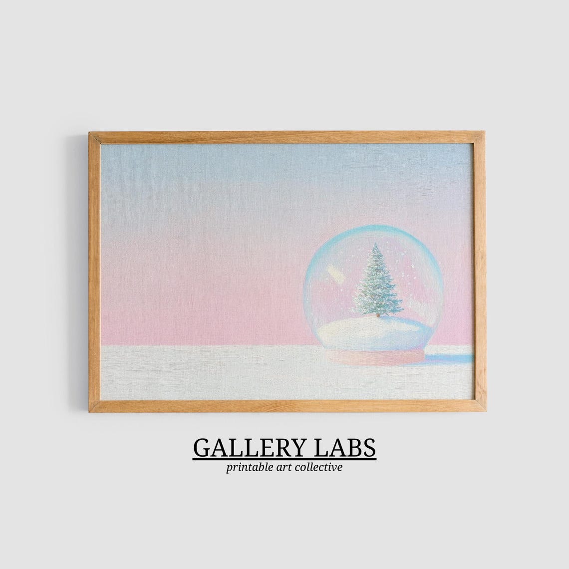 Pink Snow Globe Christmas Tree Minimalist Winter Scene Wall Art - Image 3