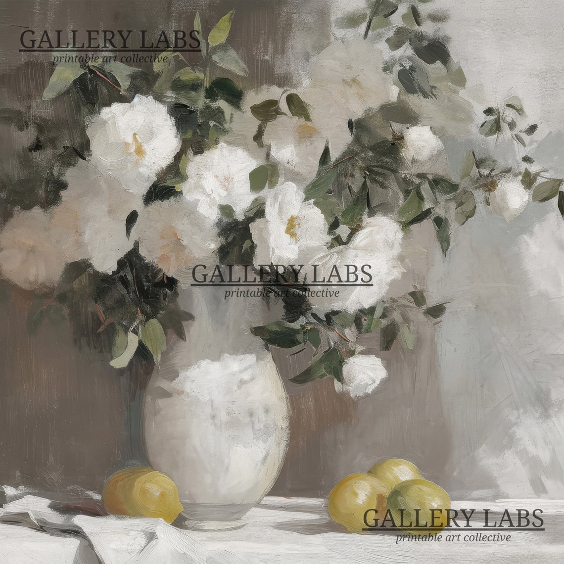 White Flowers In Vase With Lemons Vintage Kitchen Still Life Poster - Image 4