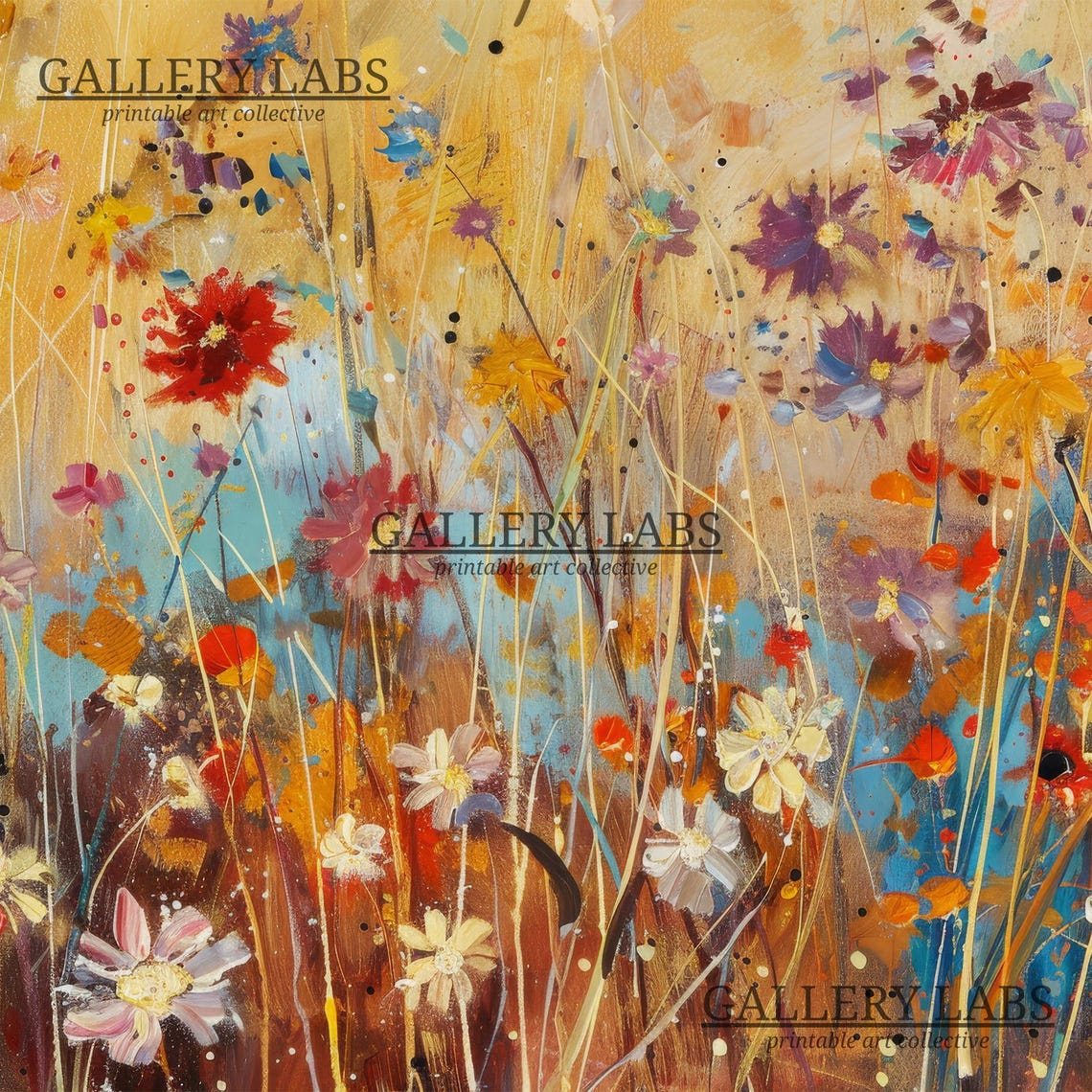 Golden Autumn Wildflower Meadow Fall Floral Field Painting Poster - Image 4