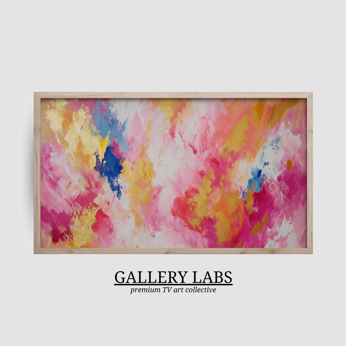 Bold Hot Pink Gold Cream Abstract Brushstrokes Framed TV Art Print - Image 2