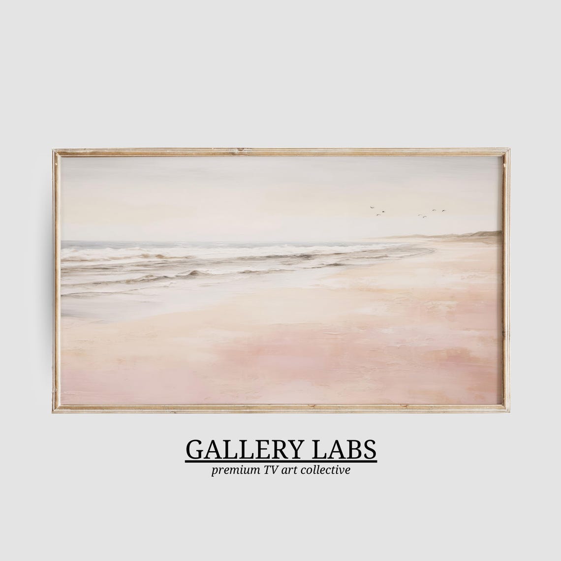 Minimalist Soft Pink Beach Gentle Waves Seabirds Neutral Wall Art