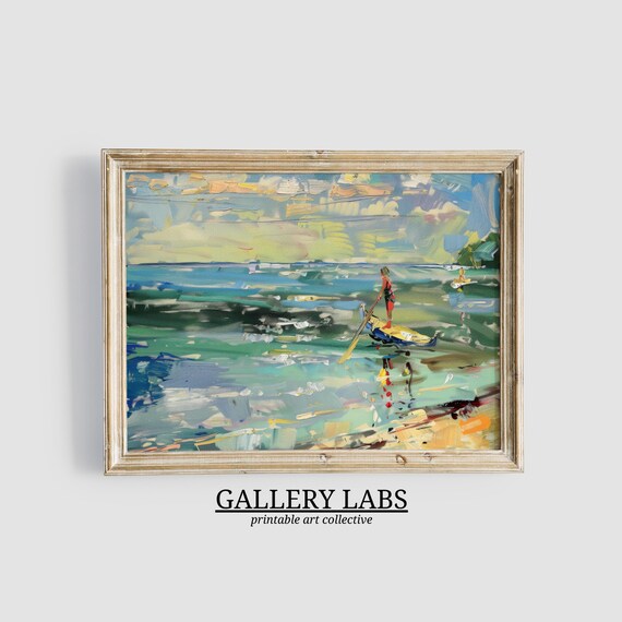 Retro Abstract Coastal Landscape Muted Sage Green Beach Art Print