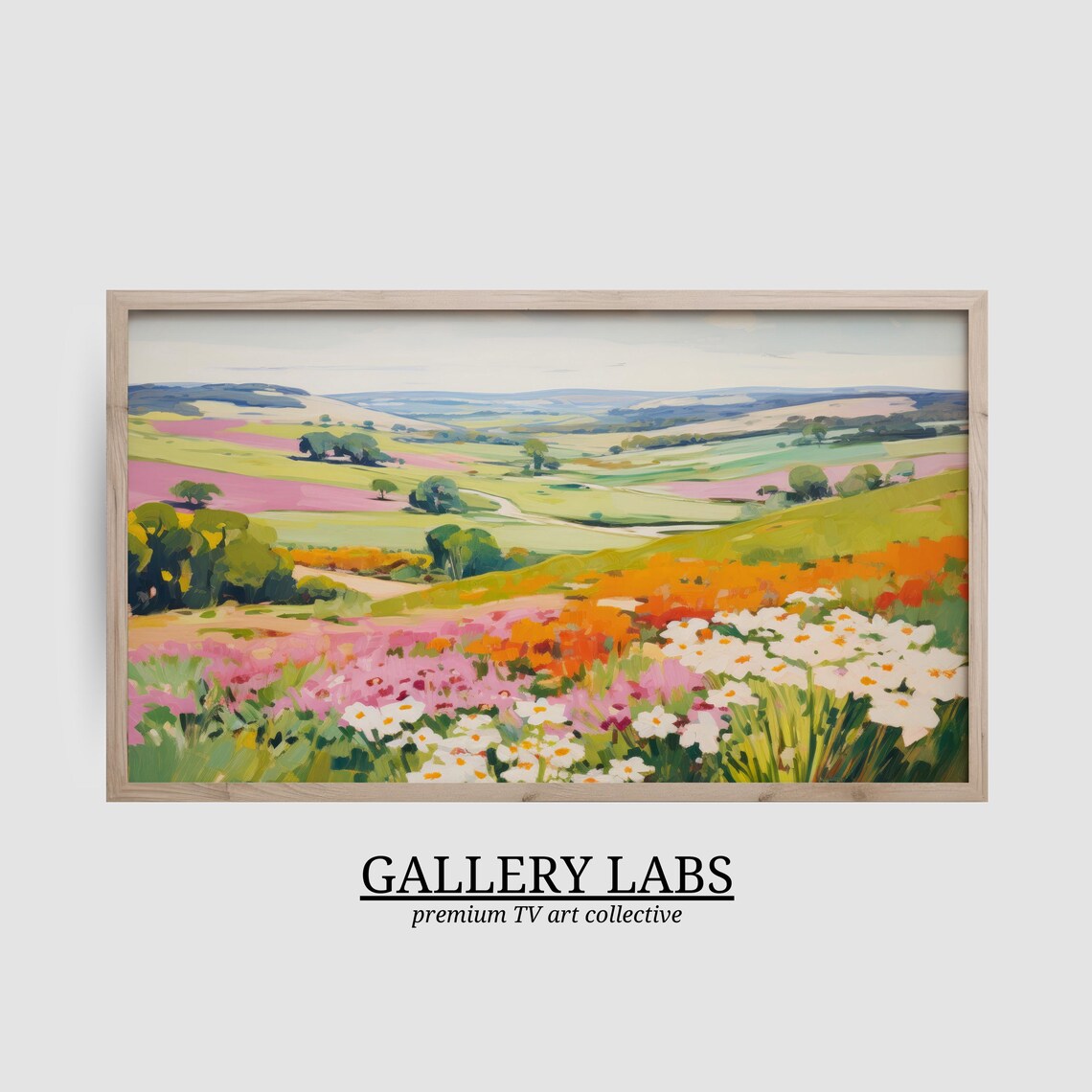 Pink Wildflower Frame Tv Art Farmhouse Decor Modern Floral Painting Girly Apartment Decor Landscape Tv Art Tv Art - Image 2