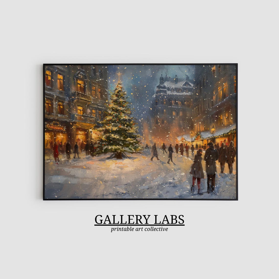 Snowy Christmas Square Night Tree Warm Shops Lights Travel Poster - Image 2