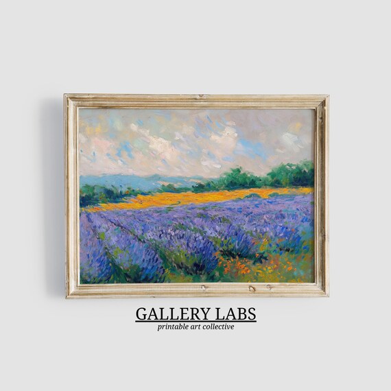 Purple Lavender Field Painting Golden Light Impressionist Art Print