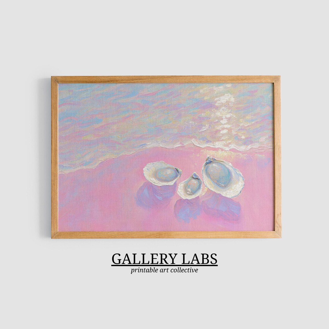 Oyster Shells on Pink Sand With Pastel Waves Dreamy Coastal Beach Painting Poster - Image 3