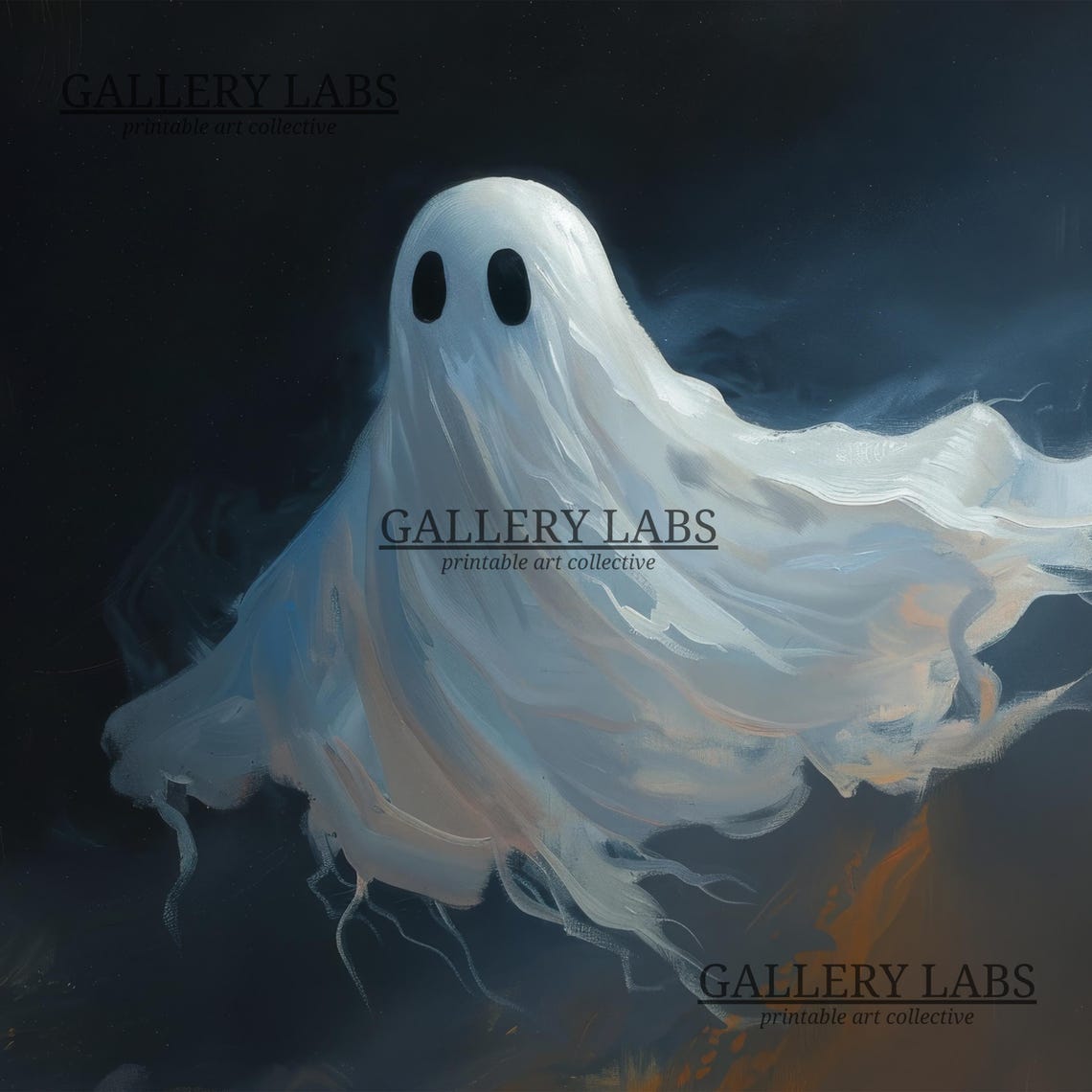Cute Floating Ghost Dark Night Moody Halloween Spooky Wall Art Print - Image 4