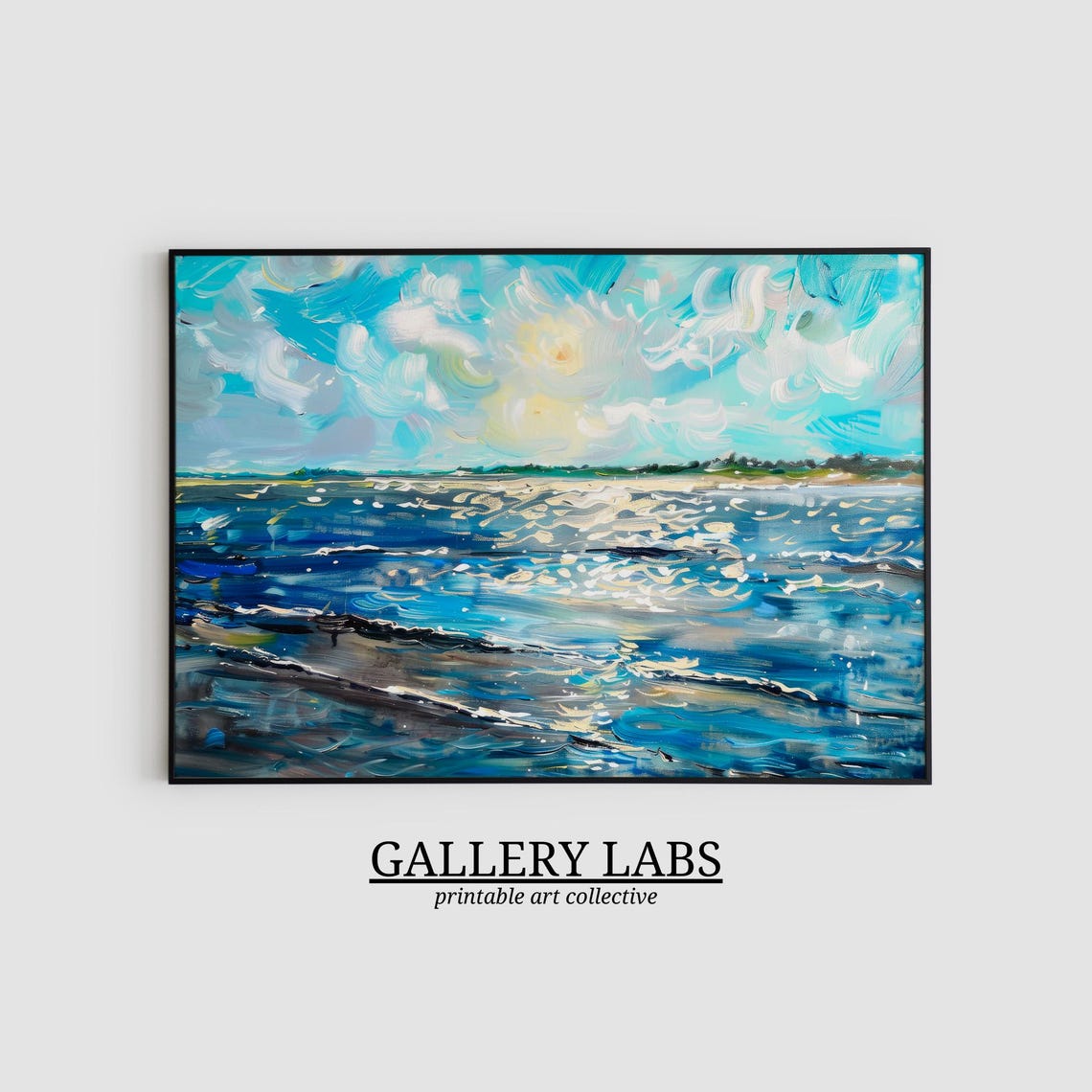 Minimalist Blue Ocean Waves Abstract Serene Coastal Art Print - Image 2