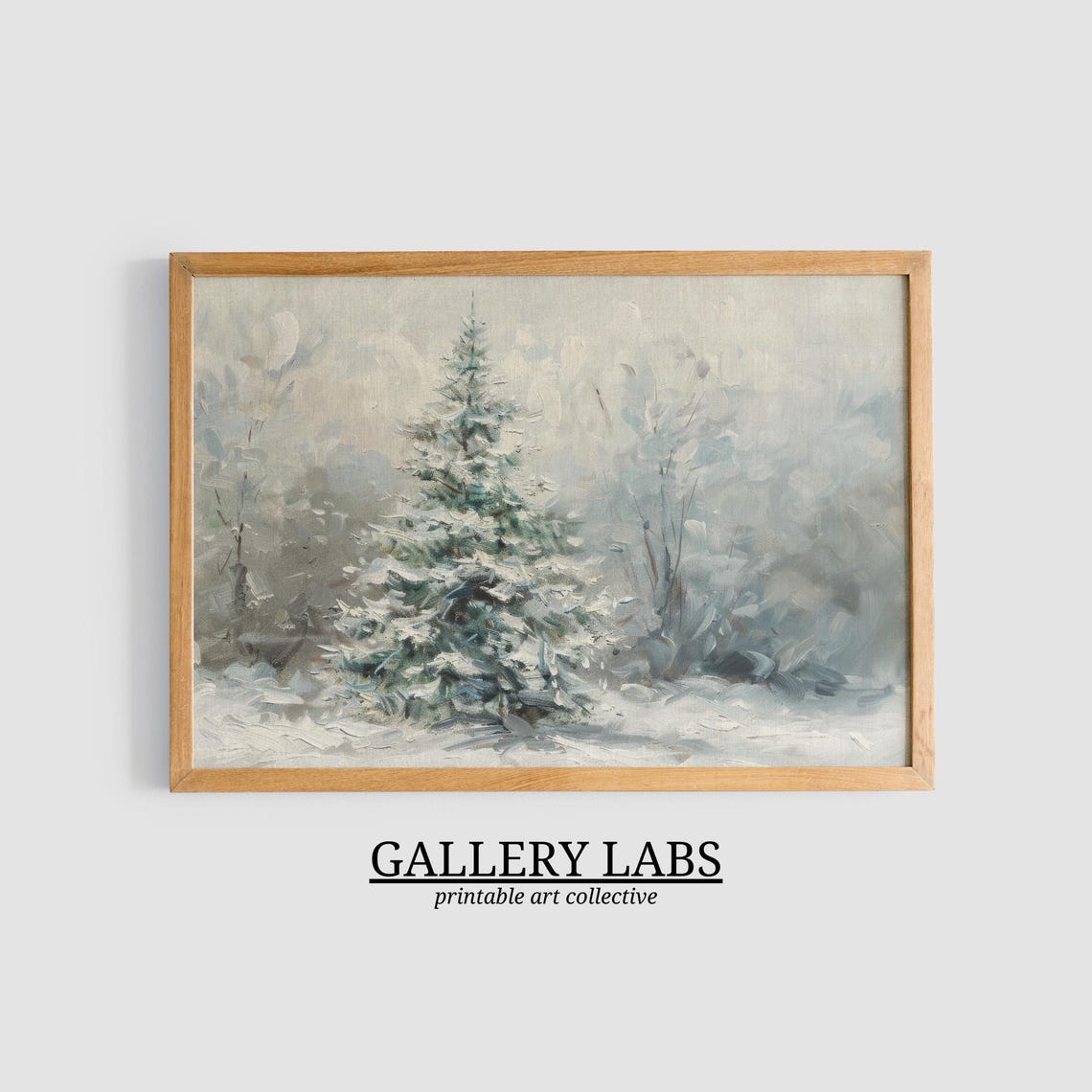 Lone Snowy Pine Tree Misty Winter Forest Vintage Travel Poster - Image 3