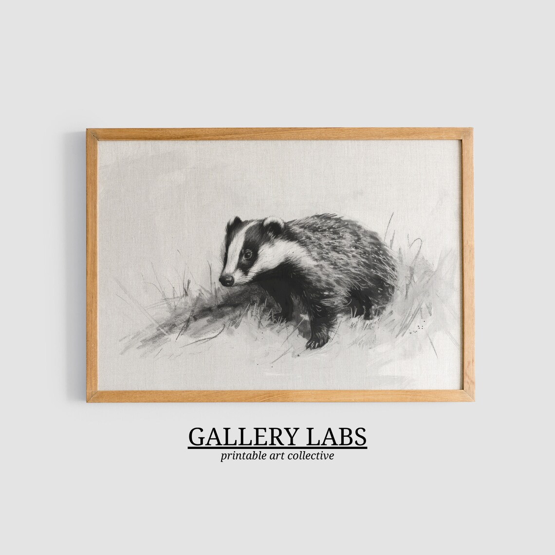 Vintage Badger Pencil Sketch Woodland Animal Neutral Nursery Wall Art Print - Image 3