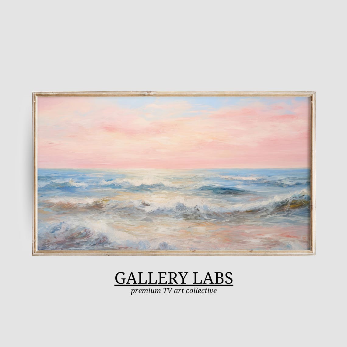 Pink Ocean Waves Seascape Painting Soft Pastel Coastal Wall Art Poster