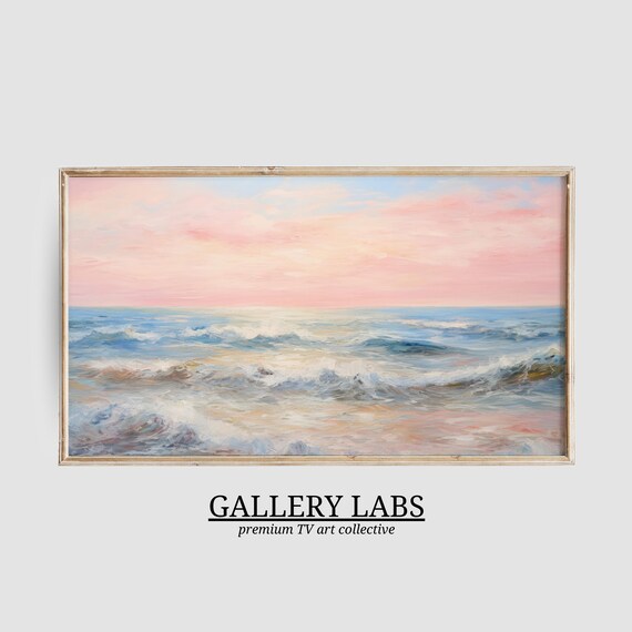 Pink Ocean Waves Seascape Painting Soft Pastel Coastal Wall Art Poster