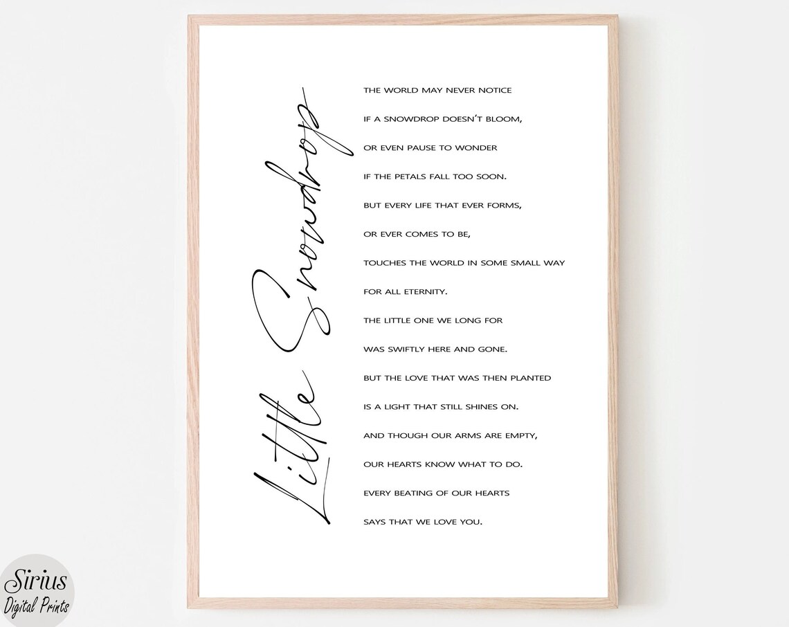 Baby Loss Poem Little Snowdrop Miscarriage Art Print