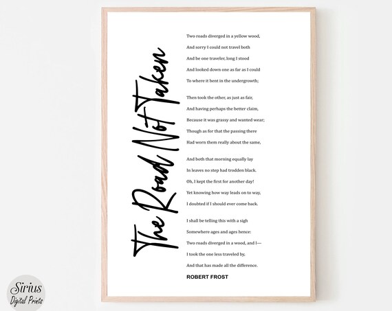 Robert Frost The Road Not Taken Full Poem Typography Wall Art