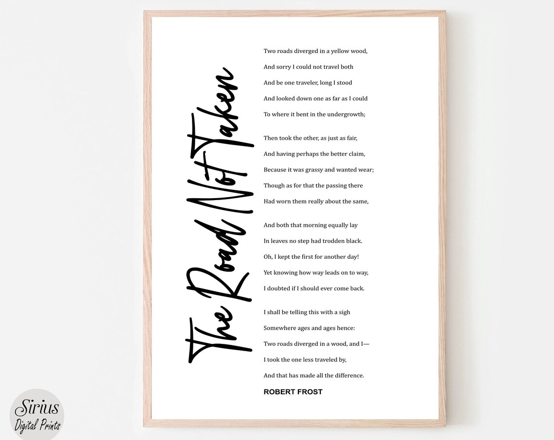 Robert Frost The Road Not Taken Full Poem Typography Wall Art