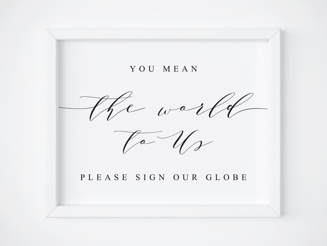 You Mean The World To Us Wedding Globe Guest Book Sign Poster