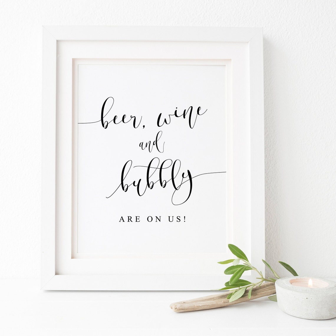 Beer Wine Bubbly Open Bar Sign Script Wedding Reception Print