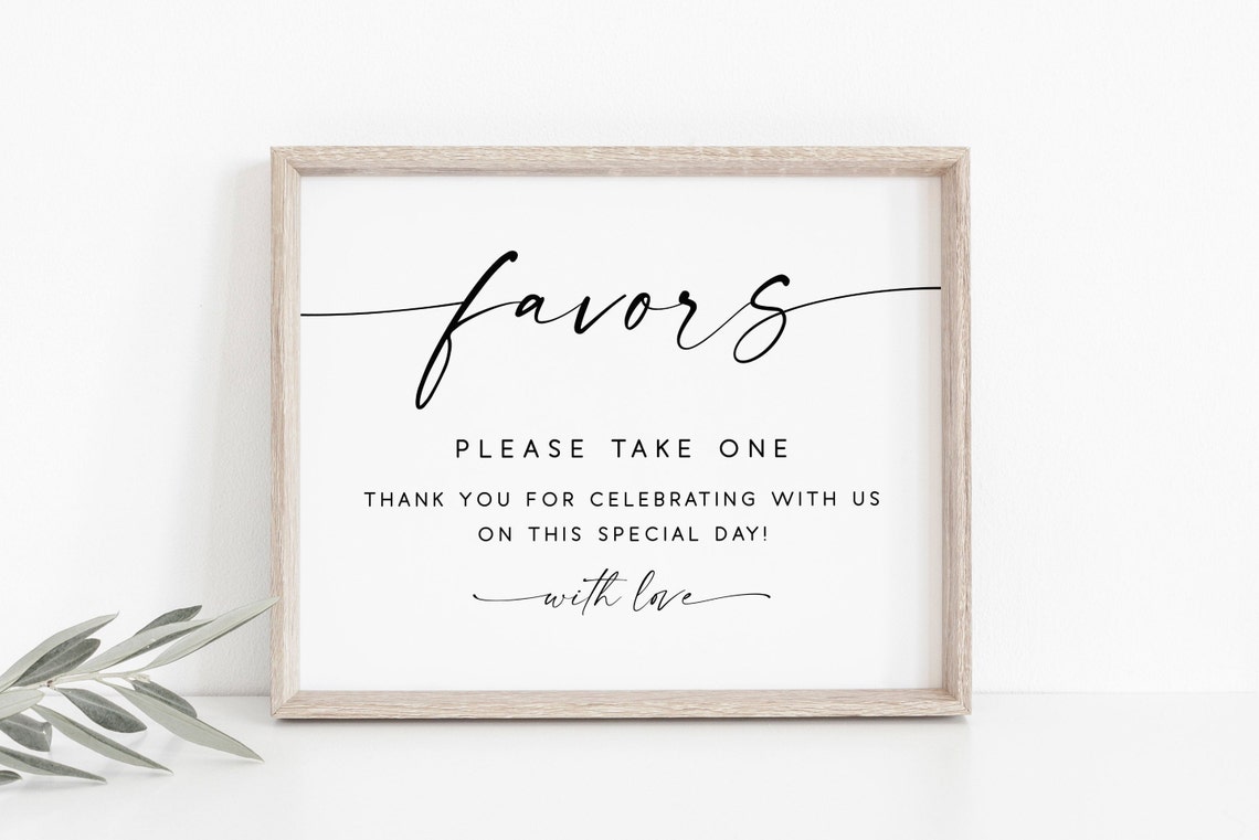 Favors Please Take One Wedding Thank You Calligraphy Sign Poster