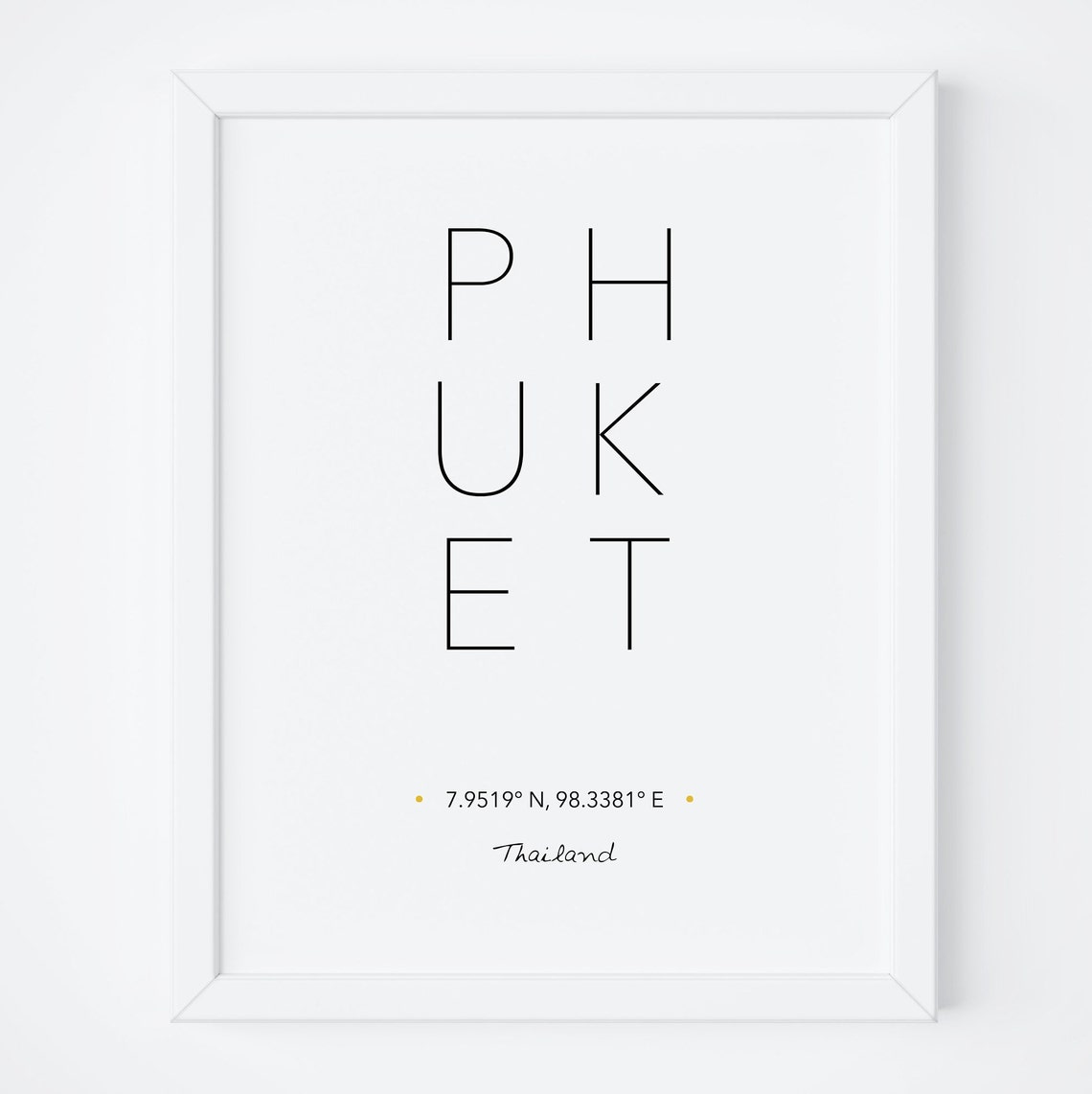 Phuket Thailand City Coordinates Travel Poster Minimalist Black White