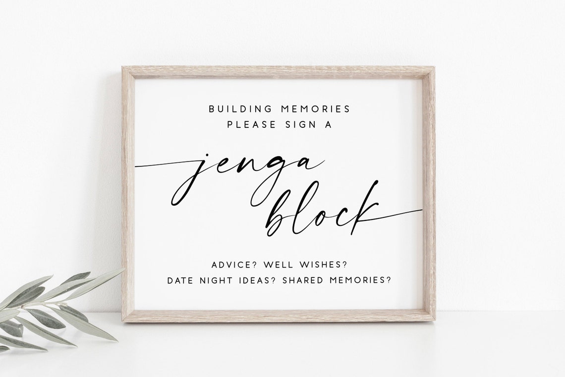 Jenga Block Wedding Sign Building Memories Minimalist Quote Poster