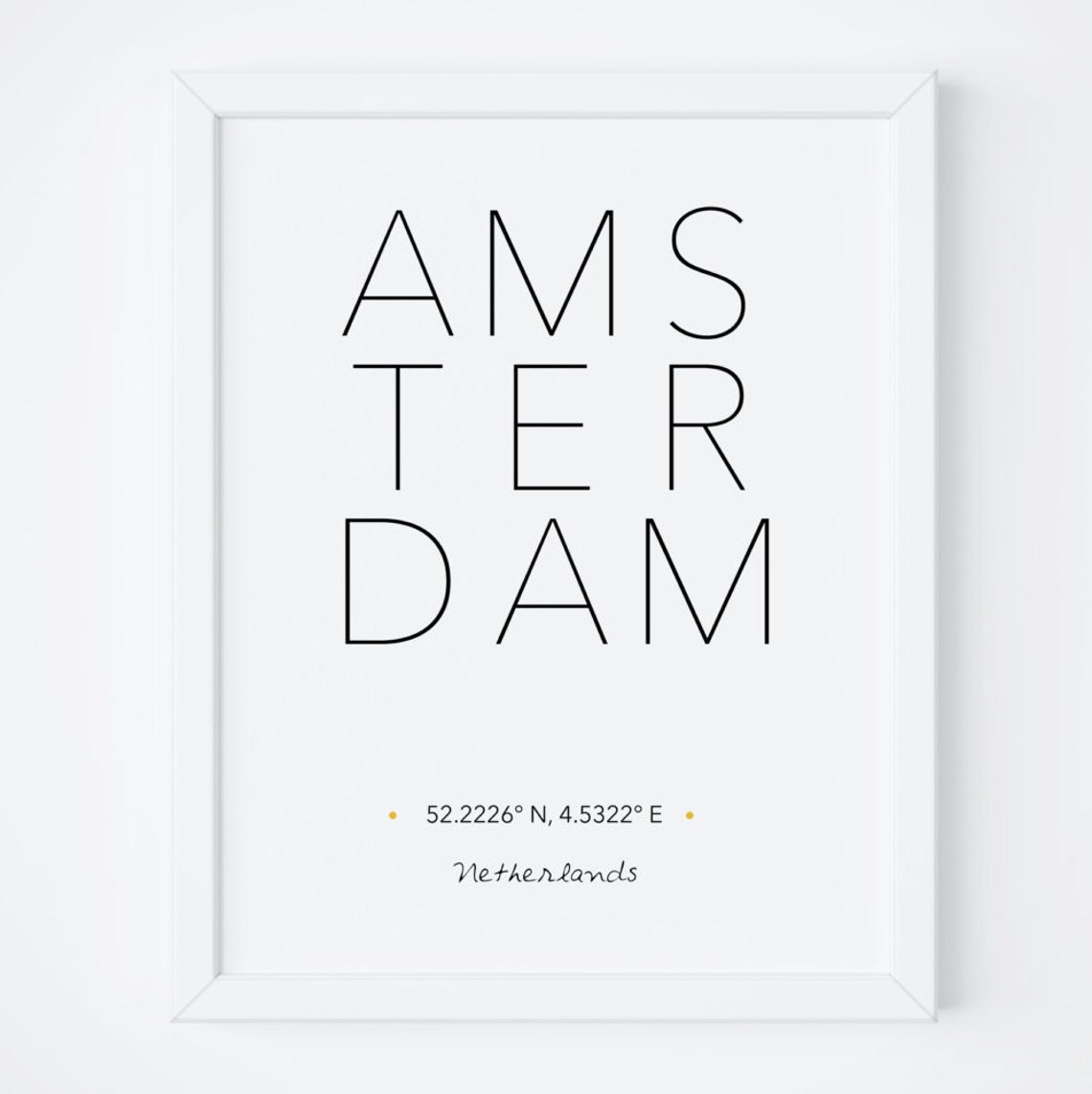 Amsterdam Netherlands Coordinates Minimalist City Typography Poster