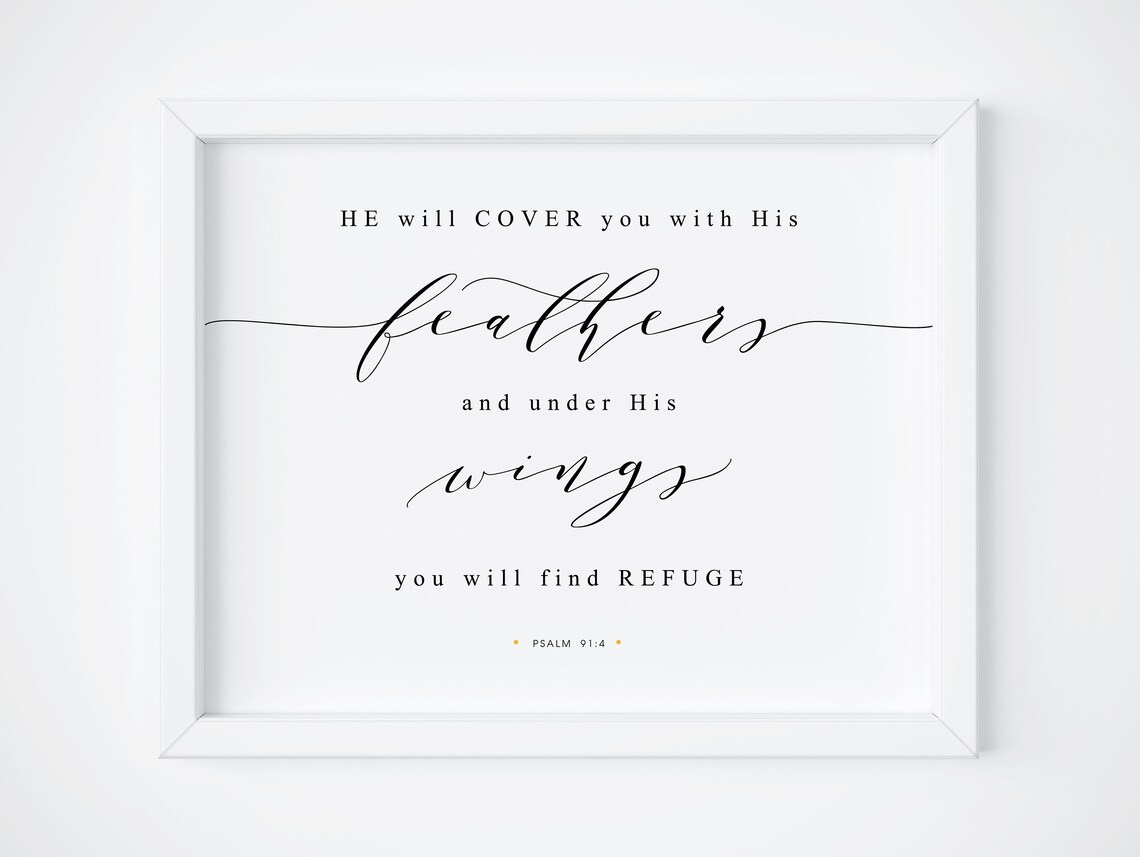Psalm 91:4 Bible Verse Christian Wall Art Print