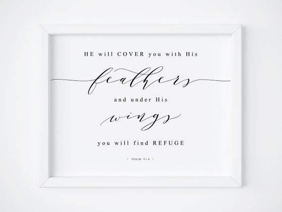 Psalm 91:4 Bible Verse Christian Wall Art Print