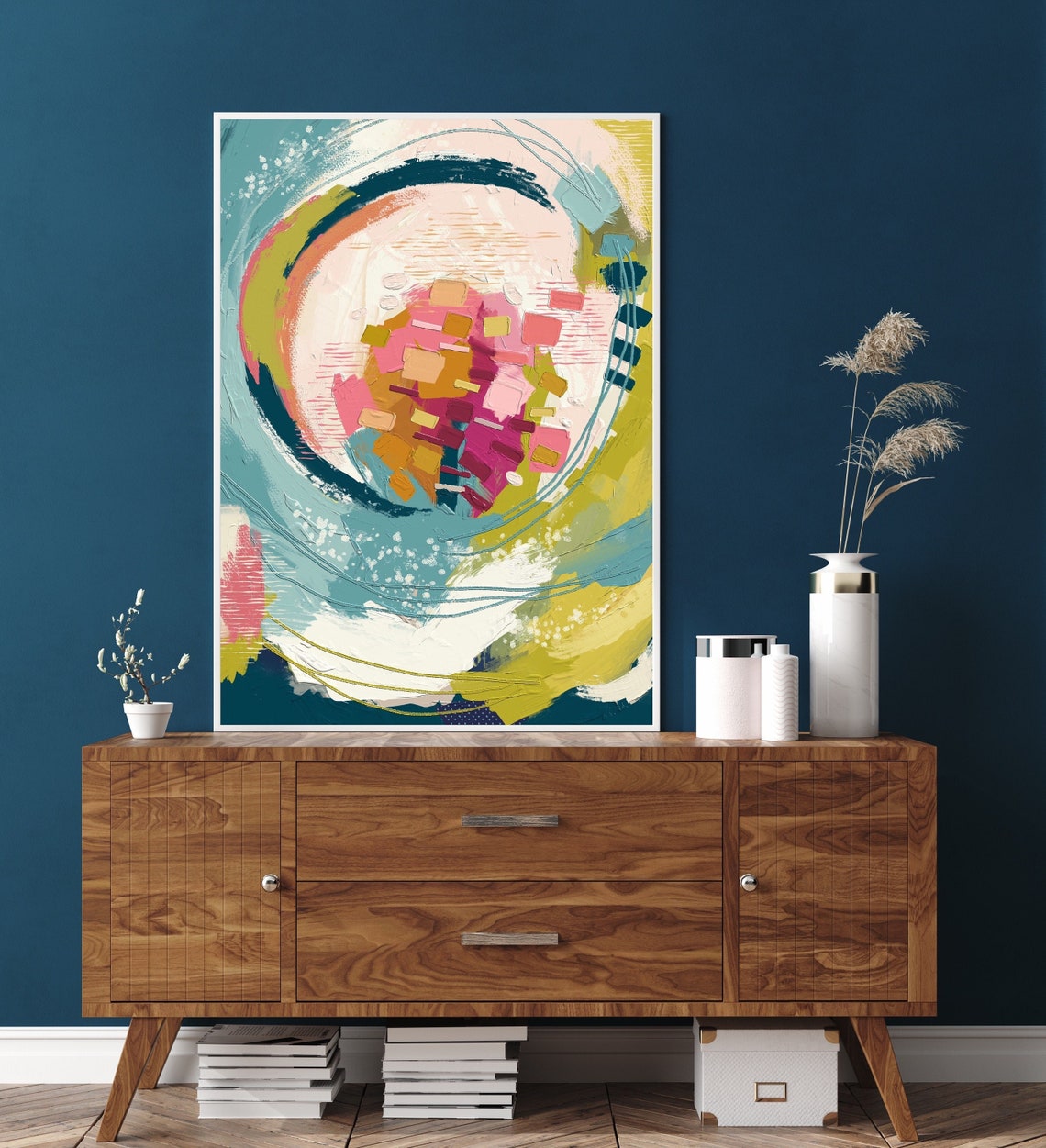 Colorful Abstract Geometric Oil Painting, Modern Statement