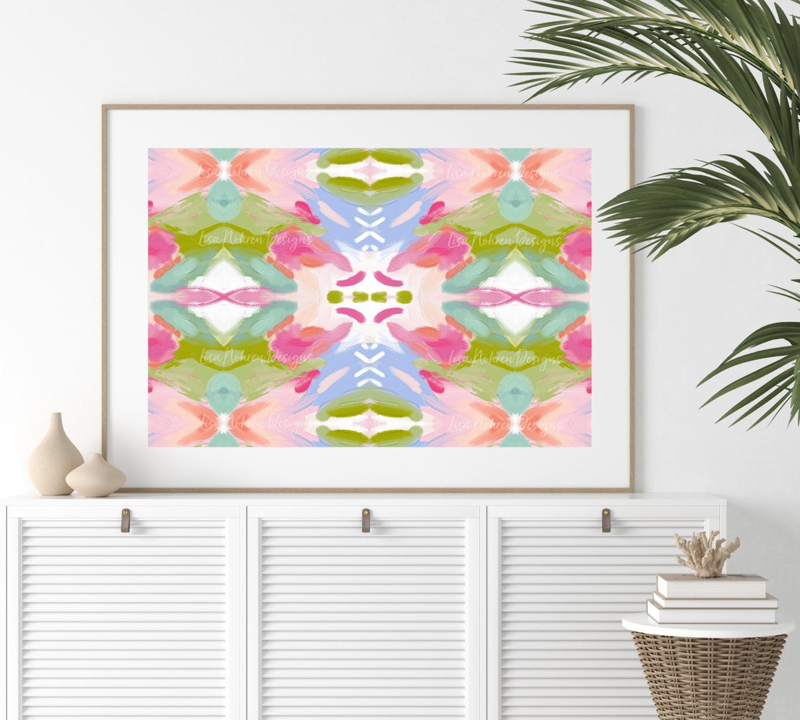 Joyful Pastel Kaleidoscope Horizontal Abstract Cheerful Art Poster