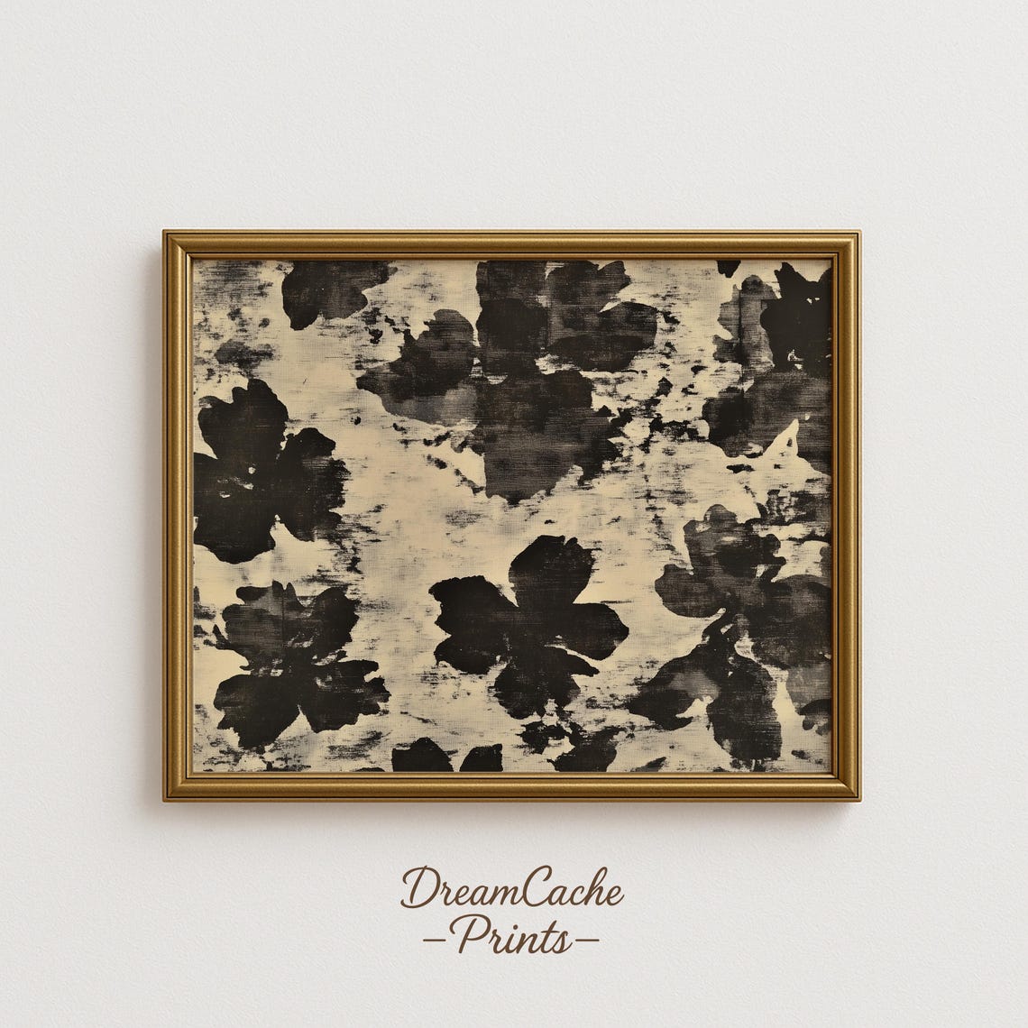 Monochrome Ink Floral Pattern Aged Paper Vintage Botanical Wall Art