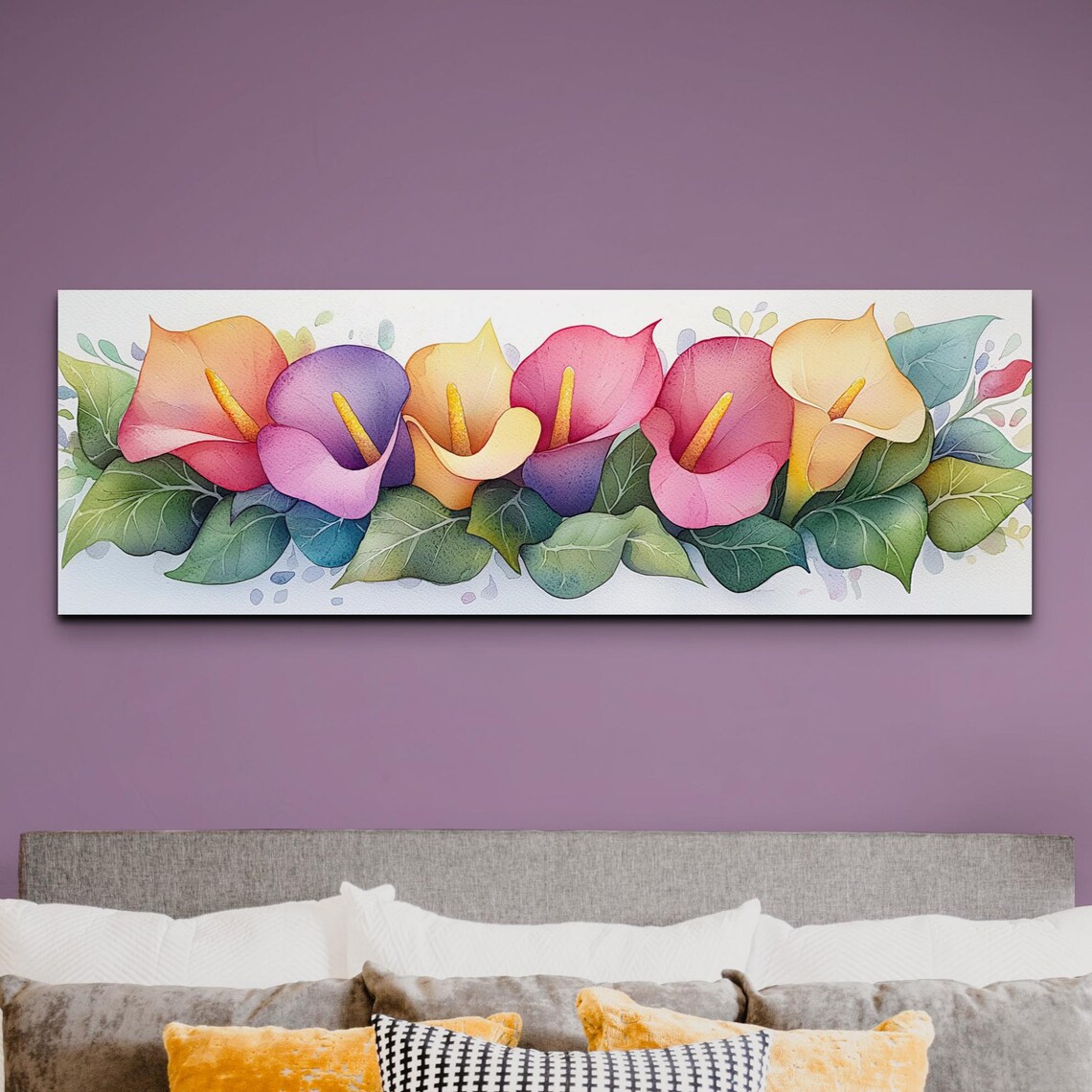 Bright Watercolor Calla Lilies Orange Pink Purple Blooms Poster