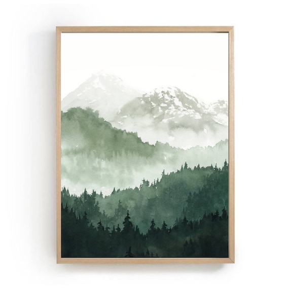 Pine Forest Watercolor Painting Mountain Art Print