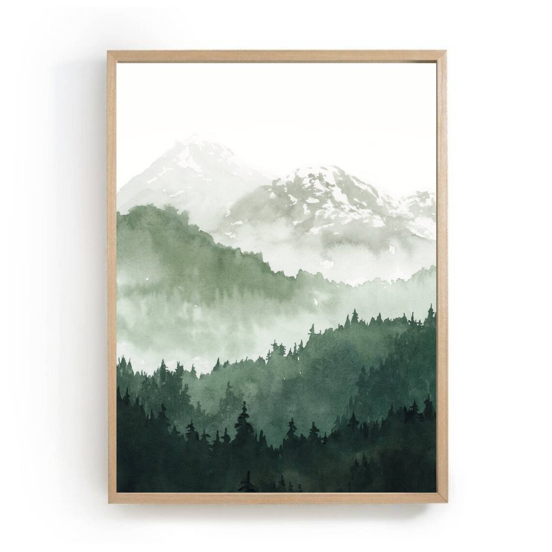 Pine Forest Watercolor Painting Mountain Art Print