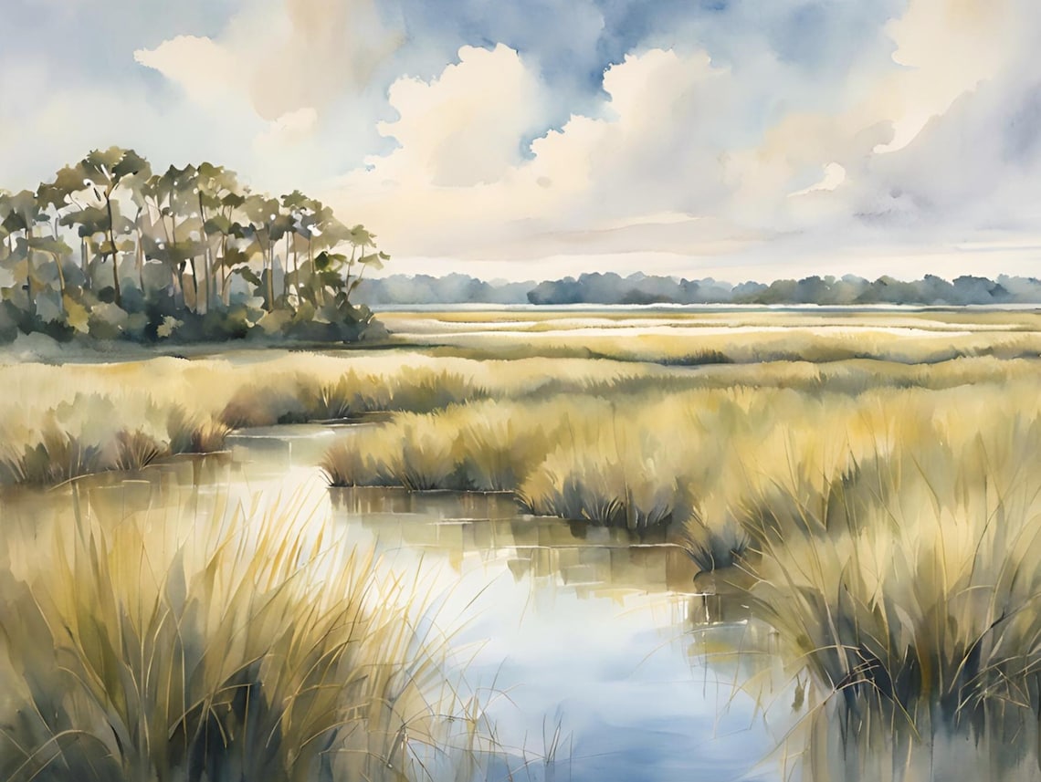 Marsh Watercolor Charleston Wall Art Print