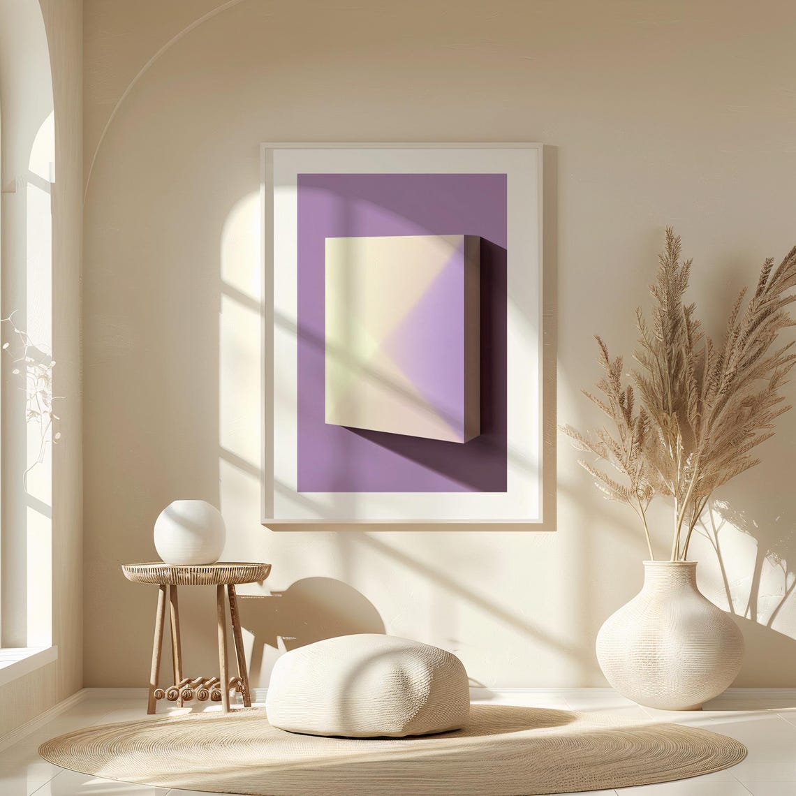 Floating White Panel On Purple Background Minimalist Abstract Poster