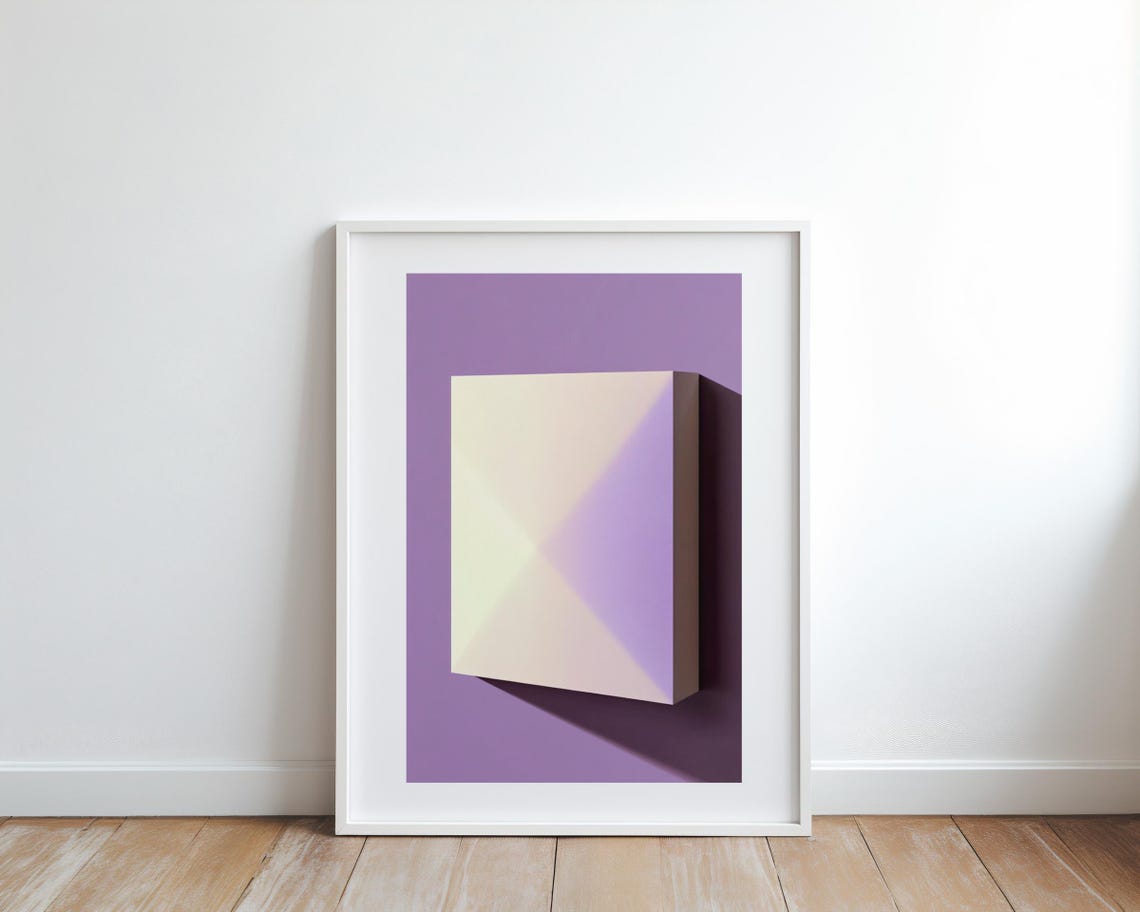 Minimalist Cream Block On Purple 3D Geometric Abstract Art Print