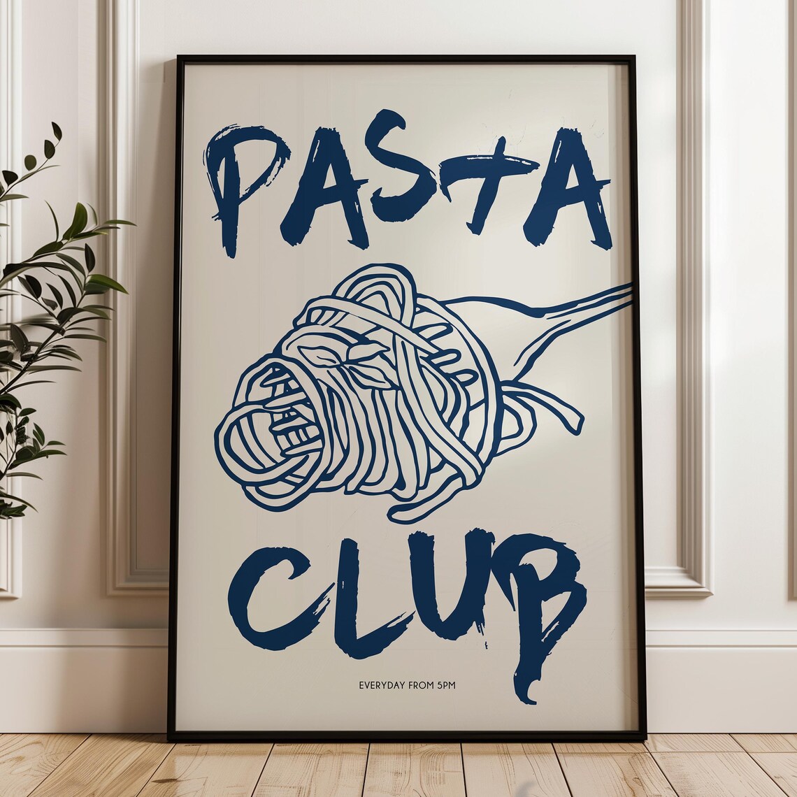 Pasta Club Retro Food Art Print, Kitchen Decor